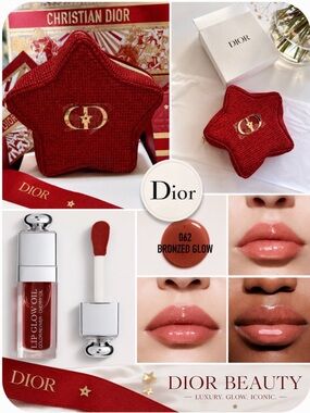 Dior Bundle: DIOR Limited Edition 2026 Red Star Cosmetic Bag & Dior Lip Oil 062